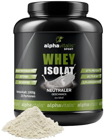 Whey Isolate Neutral ohne Süßstoff 1KG Protein Pulver - 87% Proteingehalt - Eiweißpulver zuckerfrei & fettfrei - 100% leckerer WPI Proteinshake für den Muskelaufbau (geschmacksneutral)