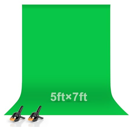 EMART 1,5x2m Greenscreen Grüner Hintergrund Polyester Grüne Chromakey Green Screen Faltbar mit 2 Federzwingen für Fotografie, Zoom, Interviews, Live-Stream