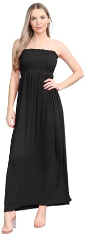 Hamishkane Robe longue bandeau unie sans bretelles pour femme | Tissu doux extensible, robe bandeau transparente, robe bustier sans bretelles pour femme, robe longue d'été décontractée