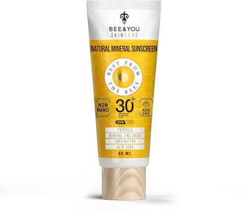 Bee and You SPF 50 Mineral Body Sunscreen 80ML | Natural Sunblock for Sensitive Skin, Reef Safe, Clear Zinc, Water-Resistant, With Propolis & Aloe Vera