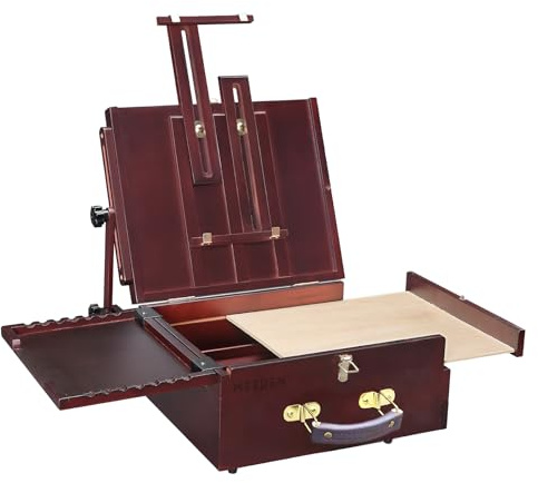 MEEDEN Caja Pochade: Caballete de Mesa para Pintura - Caballete Francés para Adultos - de Arte para Viajes al Aire Libre - Nogal