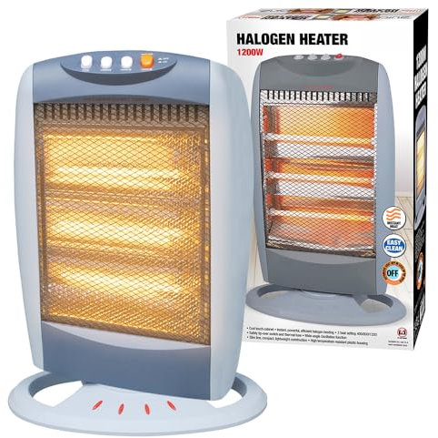 1200W Halogen Heater - Instant Heat With 3 Settings | Ideal For Winter - Home, Office, Living Room, Caravan, Garages | Warm Oscillating Function Watt 3 Bars, Free Standing, Resistant Base & Compact