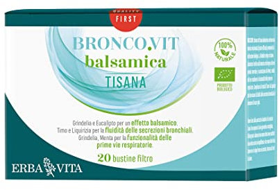 ERBA VITA Bronco.Vit Tisana Balsamica integratore alimentare con una miscela di piante officinali per donare sollievo alle vie respiratorie - 20 Filtri