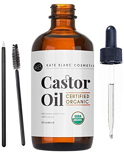 Rizinusöl (57 g) USDA-zertifiziert biologisch, 100 % rein, kaltgepresst, hexanfrei von Kate Blanc. Stimuliert das Wachstum für Wimpern, Augenbrauen, Haare. Wimpernwachstumsserum.