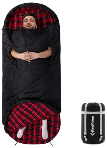 Kingcamp Flanellsovsäck, 100 cm bred, varm XXL-sovsäck med dragkedja för armar, för 3–4 årstider, stor sovsäck för vuxna, för camping utomhus