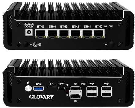 Glovary Firewall Mini PC 4 Core N150, DDR5 16GB RAM 512GB NVMe SSD, 6 x 2.5GbE i226V LAN Fanless Computer Hardware, Micro Router Appliance, AES-NI, OPNsense, TypeC Port, TF Card Slot