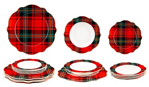 Nataland Servizio Piatti Natalizio Tondo Da 18 Pezzi In Porcellana Bone China Finemente Dipinta, Ideale Per Decorare Con Eleganza E Originalità La Tua Tavola