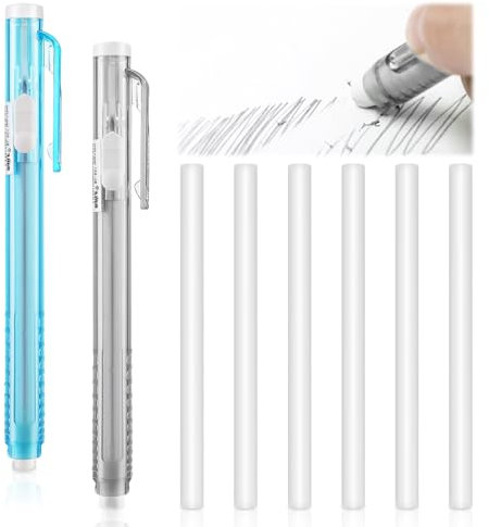 Radiergummi Stift Eraser Pen, 2 Einziehbare Mechanische Radierstifte Mit 6 Ersatz Radierminen Radiergummistift Radierstift Einziehbarer Radiergummi Click Radiergummis für Malen Büro Schule