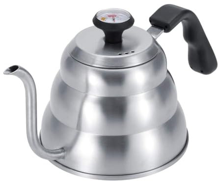 Gsycle Schwanenhals Wasserkocher, 1L Edelstahl, Silber, mit Thermometer und ergonomischem Griff, für Gas-, Elektro- und Induktionsherde, klassisches Design