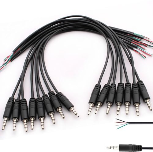 RUNCCI-YUN 15 st 3,5 mm jackuttag, telekontakt 3,5 mm TRRS 4-pol ljudkontakt för lödning 3,5 mm mini stereo kabelkontakt för reparation ljudhörlurskablar (30 cm)