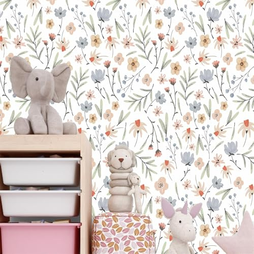 Boho Flower Wallpaper Small Floral Leaf Wall Decal Girl Room Wall Art Mural