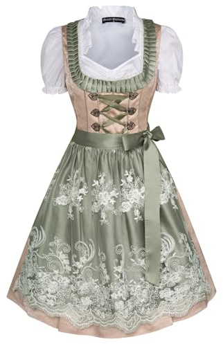 Scarlet Darkness Oktoberfest Outfits Women 3 Pcs Carnival Costumes Bavarian Dirndl Dress Beige Green 2XL