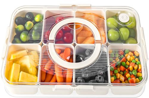 Luxear Snackbox mit 8 Fächern, Snackteller mit Deckel und Griff, Snackschale Kinder, Snackdose Organizer für Snacks Süßigkeiten Nüsse Obst Gewürze, für Party Picknick Trips, Spülmaschinenfest