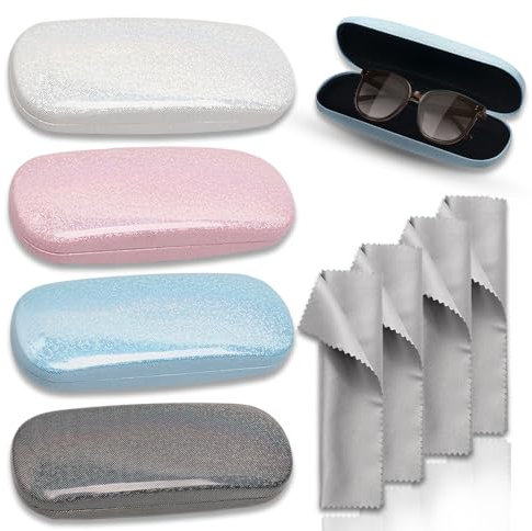 Coztie Brillenetui Hartschalen mit 4 Stücke Mikrofasertuch Hartschalen Brillenetui Brillenbox Brillenetui Damen für Brillen und Lesebrille, Geeignet für Damen, Herren 16,2 x 6 x 3,6 cm 4 Farben