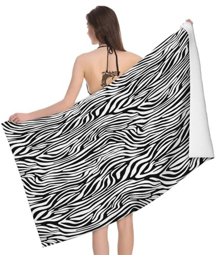 Mikrofaser Strandtuch Zebramuster Groß 100x200 cm, 3D Schwarz Weiß Serie Badetuch für Erwachsene Weiches Leicht Handtuch Schnelltrocknend Sandfreies Strandhandtuch