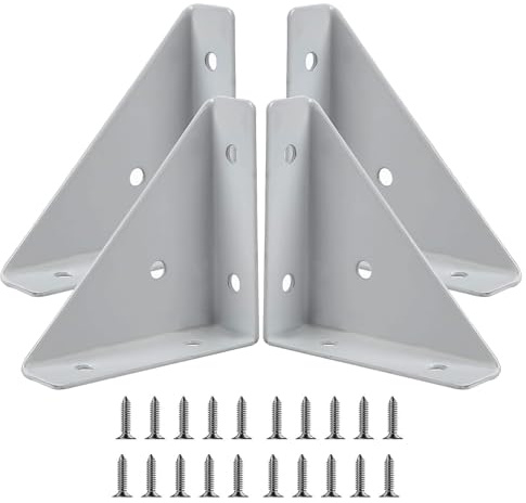Corner Bracket, 4 PCS Bed Corner Support with 20 Pcs Screws Stainless Steel Braces Joining Support Triangle Bracket Angle Brackets White