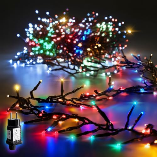 SALCAR Ghirlanda Luminosa LED Cluster 10m 1000 LED Esterni, Luci Natalizie con 8 Modalità e Memoria, Illuminazione Albero di Natale Impermeabile per Interno Esterno Giardino Matrimonio, Multicolore