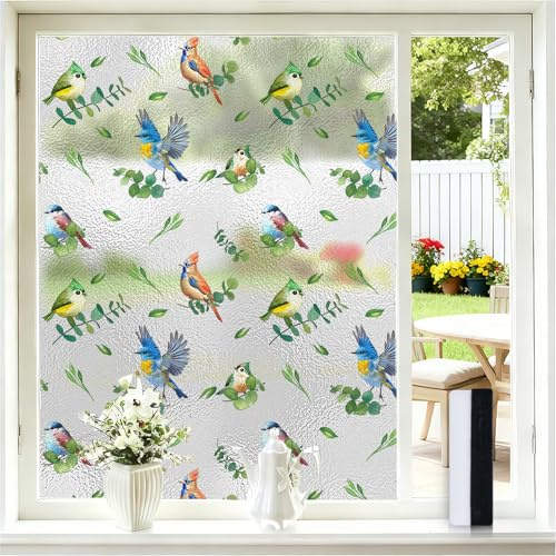Borskyn Frosted Glass Window Film, Semi-Transparent Decorative Film for Home Privacy, UV Blocking Static Cling No Glue Needed, Includes Squeegee for Easy Install, 17.5 W x 78.7 H