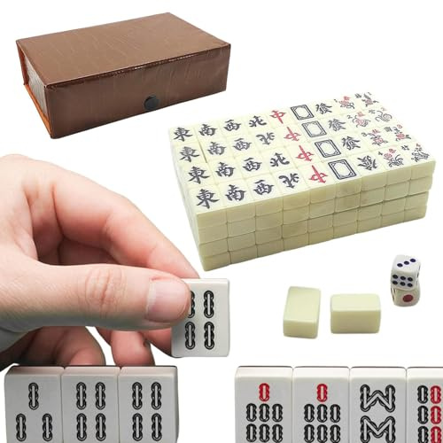 Jeu de Mahjong chinois – Jeu traditionnel en mélamine avec 144 tuiles – Ensemble de portable version chinoise 155 mm | Réserver le plateau familial de tuiles de Mahjong | Parfait pour la maison ou