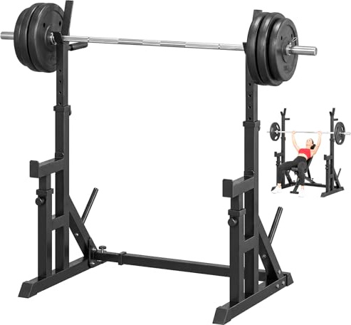 WUDLEP Adjustable Squat Rack, Heavy Duty Strength Training Dip Station Frame, 90-155cm Height, Adjustment Multifunctional Power Rack for Home Gym, Black