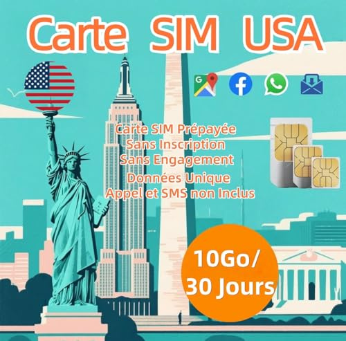 USA unikt data-SIM-kort | 10 GB förbetalt i 30 dagar | hög hastighet 5G/4G/Lte | 3-i-1 standard SIM, Micro/Nano | utan förpliktelse utan aktiveringsavgifter Ingen registrering krävs