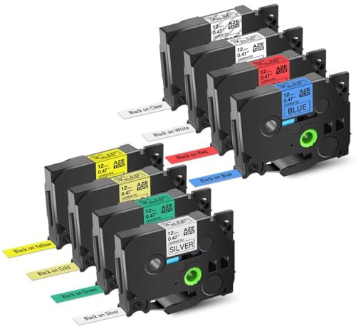 IYBYNYHN 10 pièces 6 9 12 18 24mm TZ 231 241 251 211 TZ 631 651 Ruban laminé Noir sur Blanc Compatible avec l'étiqueteuse(8PK Multicolor)
