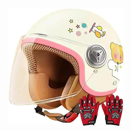 Casco Da Moto Per Bambini, Casco Da Scooter, Casco Jet Con Visiera Parasole, Casco Da Scooter Per Ragazze, Casco Da Ciclomotore Per Ragazzi, 54 Cm, Per Bambini Dai 3 Ai 15 Anni 2,48~55cm