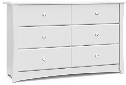 Storkcraft Crescent 6-Drawer Dresser (White) – GREENGUARD Gold Certified, White Dresser for Bedroom, Kids & Nursery Storage Chest, Safety Interlocking Drawers, Pre-Installed Tracks, Kids Chest