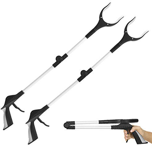 Vive 32 Grabber Reacher Tool (2 Pack) - Foldable Pickup Stick with Rotating Jaw & Sensitive Trigger - Heavy Duty Mobility Grip Hand Aid - Extra Reach Extender Claw for Seniors, Elderly, Handicap