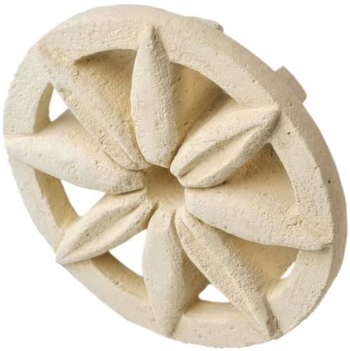 Rejilla de aireación y ventilación redonda en piedra de Matera para tubo de 120 mm de diámetro, uso exterior e interior. Producto hecho a mano. F003-12