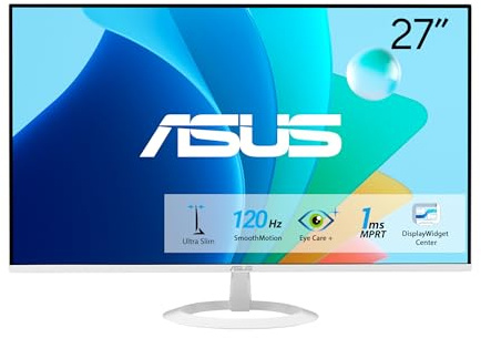 ASUS VZ279HG-W - Monitor Eye Care Gaming de 27, Full HD (1920 x 1080), IPS, 99% sRGB, sin Marco, 120 Hz, 1 ms, Adaptive-Sync, Eye Care Plus, Filtro de luz Azul, sin parpadeos, montable en Pared