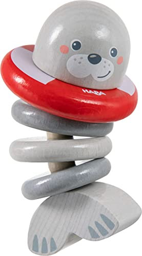 HABA 306691 - Klapperfigur Robbe, Greifling ab 6 Monaten, Made in Germany, Grau