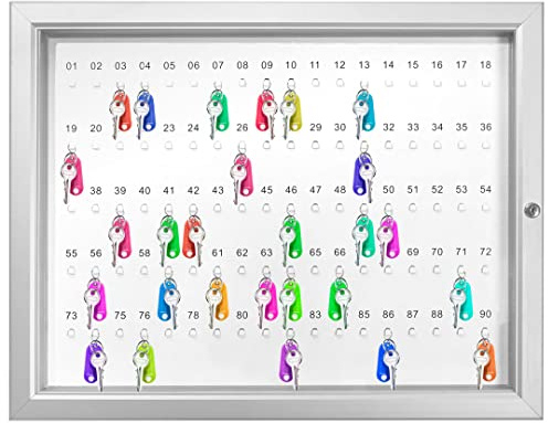 Danieli - Bacheca Portachiavi da Parete in Acciaio Laccato con Ganci Chiavi Numerati da 45, 90, 120, 150, 180 posti. Cornice in Alluminio, Anta a Libro, Chiavi Incluse (90 posti)
