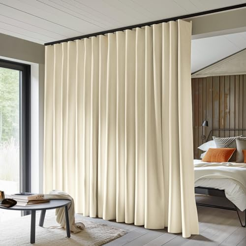 MaKefeile Room Divider Curtains Total Blackout Privacy Curtain Panel Room Thermal Insulated Noise Reduction Curtains for Bedroom Window Living Room Ceiling Track Curtain W 8.3 ft × H 8 ft Beige