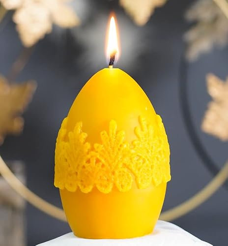 tea4chill Bienenwachskerze aus 100% Bienenwachs, Honigkerze, Osterkerze Ei groß, Kerze für Ostern 7 x 10,5cm, Osterdeko, Osterkerze, lange Brenndauer, handgefertigt