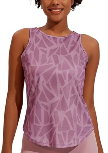 Weardear Damen Sport Tank Tops Atmungsaktives Crop Top Yoga Fitness Shirt Ärmellos Geo-Druck Oberteile Rosa XL