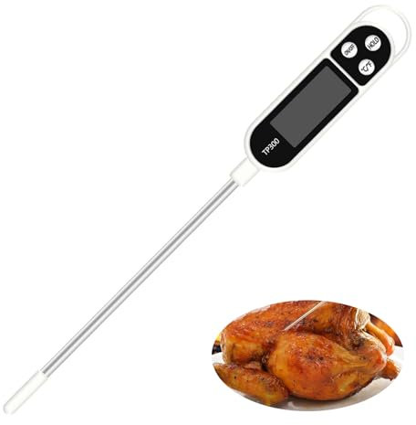 Thermomètre de cuisine numérique à lecture instantanée avec grand écran LCD avec long couvercle de sonde et bouton d'arrêt automatique pour boissons chaudes, barbecue, lait, confiture, sucre, pile