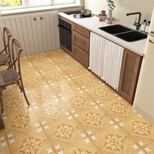 Yullpaper Yellow PVC Flooring, Self-Adhesive Vinyl Tiles, 30 cm, Pack of 4