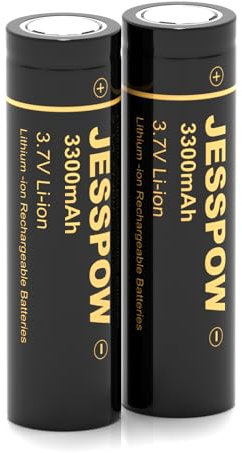 3.7 Volt Pilas Recargables, 3300mAh Top Plana Li-Ion Recargable Batería Adecuado para Linternas, Cámaras, Ventiladores Pequeños y Luces de jardín al Aire Libre (2Pcs 18650 Flat Top)