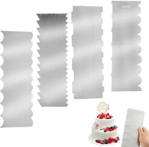 ROSYLEVE 4 stycken tårtspade rostfritt stål, 22 x 8 cm för olika former av kam-kakkanter, tårtskärare för mousse, smörkräm, tårtdekoration, bakredskap för köket, silver