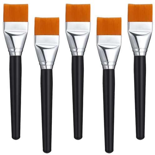 5Pcs Paint Brush Flat Paint Brushes Artist Craft Paint Brushes Watercolor, Wood Paint Brush Bulk Art Detail Oil Brush for Kid Adult(7.48 x 1.5 Inch) (Gold)