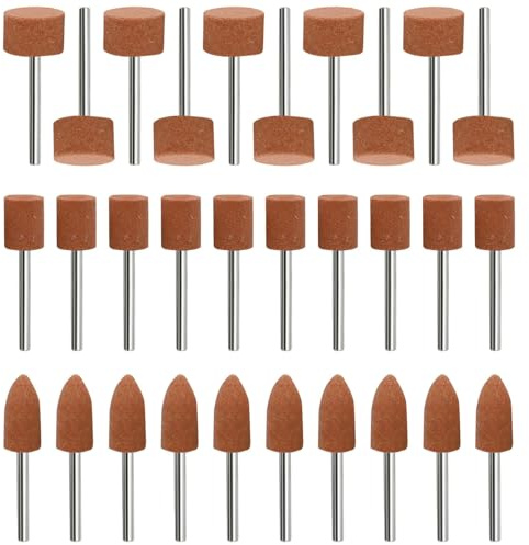 Set med 30 stycken aluminiumoxidslipmaskiner kompatibla med roterande slipverktyg med 1/8 tum skaft, för polering, slipning, metallsnideri (3 former)