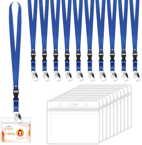 Segus Cinta Cuello Llaves, 10 Piezas Portatarjetas Colgante con Lanyard, Cuelga Llaves Cuello con Cierre de Langosta Giratorio, para Profesor, Estudiantes, Médico (Azul, Horizontal)