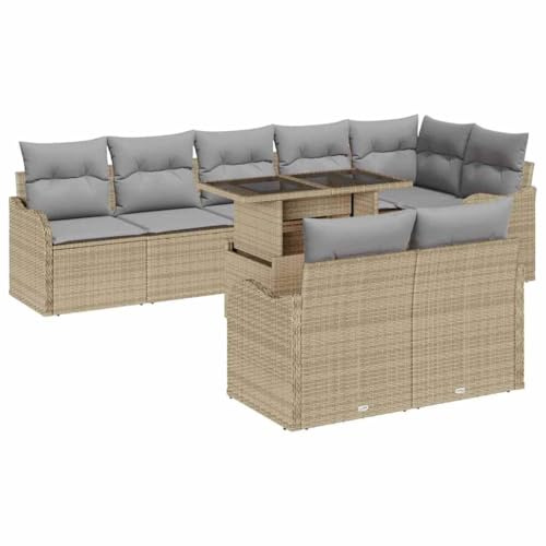 Teenpull Garden Sofa Set 9 Pieces Beige Poly Rattan Lounge Group 100 x 55 x 73 cm Weatherproof for Patio, Garden, Balcony, Cosy Outdoor Areas