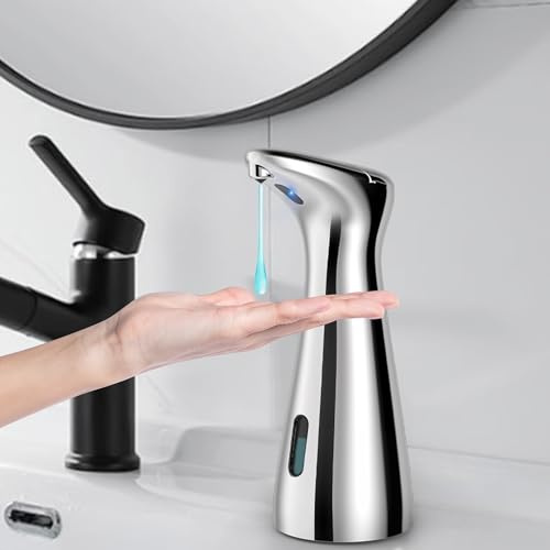 Dispenser Automatico Sapone Senza Contatto， Squisito 200ml Sensore Intelligente 4 Livelli Regolabile dispenser di sapone, Impermeabile IP65，alimentato a batteria，Adatto per Cucina, Bagno (Argento)