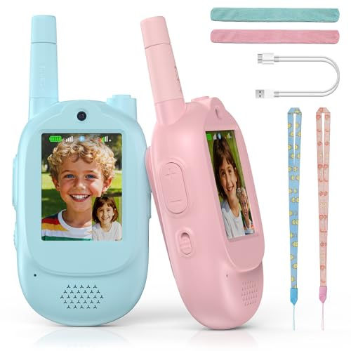 Walkie Talkie con Video para niños, Regalo para niños y niñas a Partir de 3 años, Recargable, Ideal para Juegos Infantiles, Juguete Infantil (Rosa y Azul)
