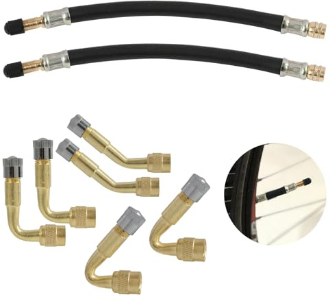 FunWorth 8Pcs Prolunga Valvola Pneumatico (45°90°135° + 210mm), in Gomma e Ottone – prolunga valvola per Auto, Moto, Bicicletta, Scooter, Camion – Resistente al Calore (45°,90°,135°, 210MM)