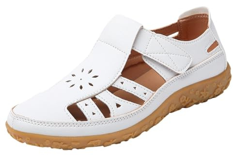 Sandaler med stängd tå för kvinnor 2025 sommar bekväma platta sandaler med avslappnade ihåliga platta skor bred bredd trendiga sandaler finskor dam korksandaler storlek 8