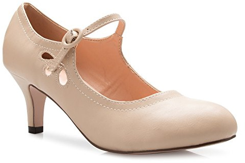 Olivia K Women's Kitten Low Heels Round Toe Mary Jane Pumps - Adorable Vintage Retro Shoes- Unique Side Cut Out Design