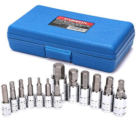 CASOMAN Hex Bit Socket Set, 13PCS Set, Metric, 2mm-14mm Hex Socket, Alan Key Socket Set, Cr-V&S2